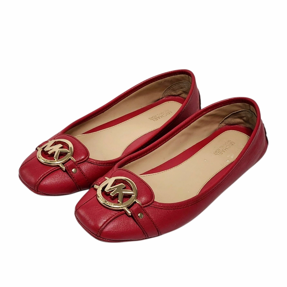 Michael KORS Leather Red Flats Shoes 7.5 - Picture 3 of 14